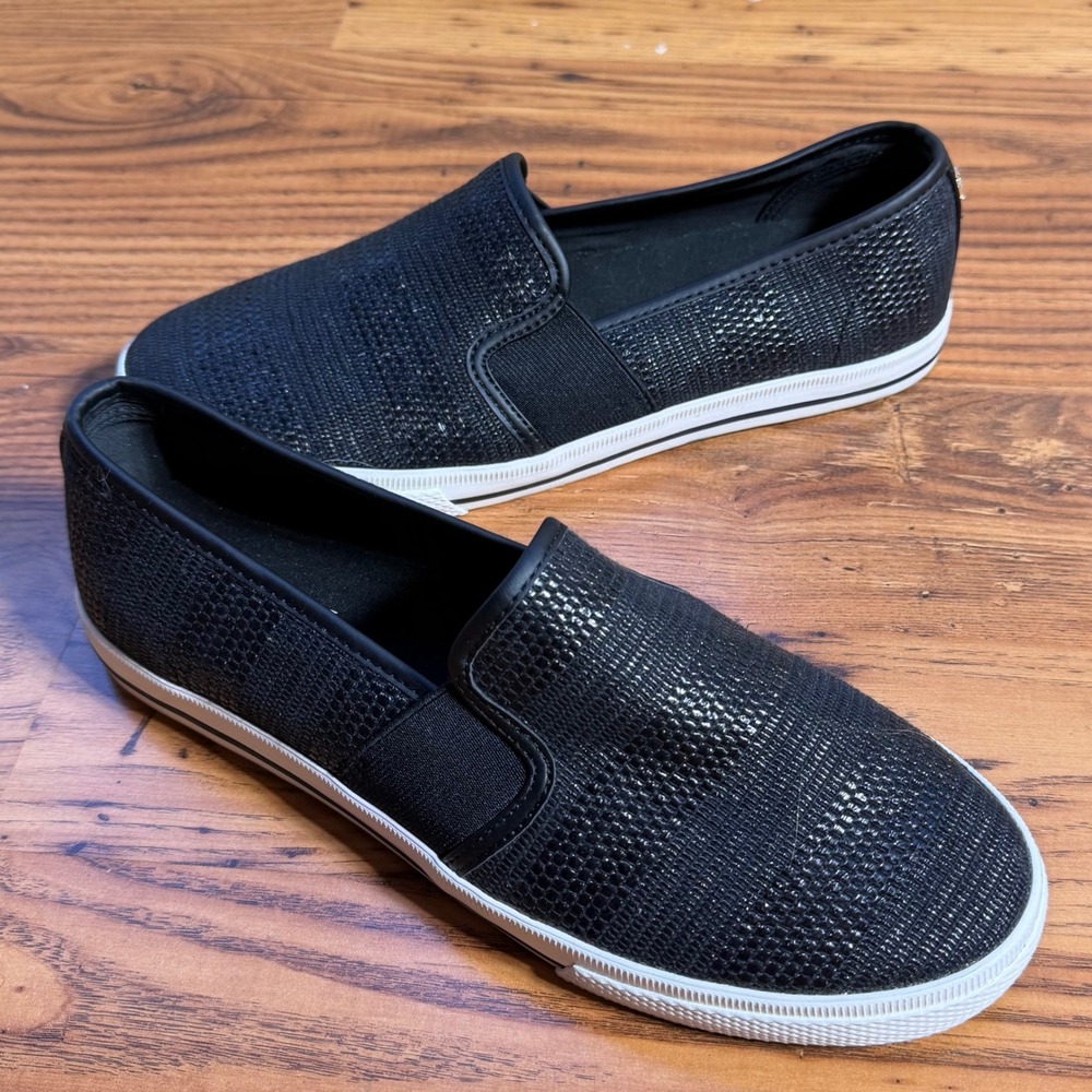 Lauren Ralph Lauren Jinny Black Metallic Textured Slip On Sneakers Womens 9